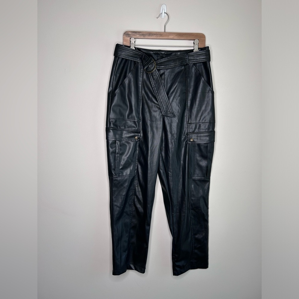 Jason Wu Vegan Leather Black Belted Cargo Trousers Size 10